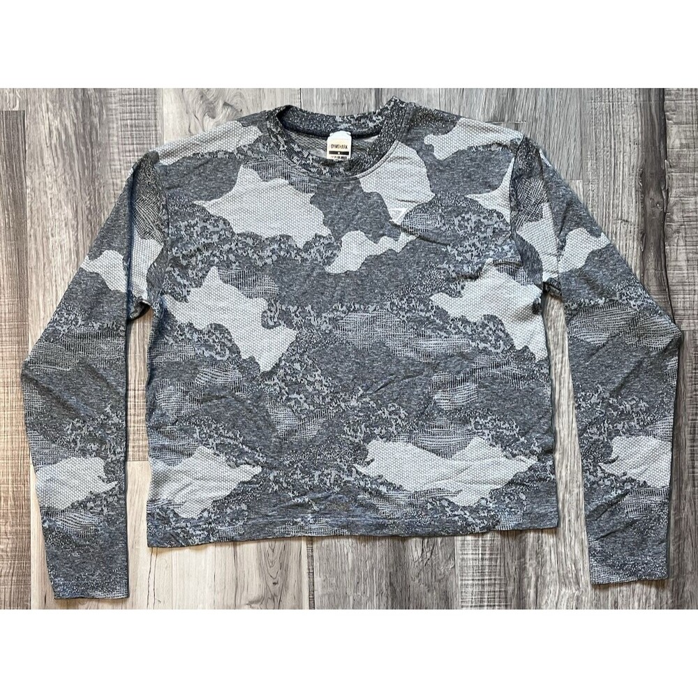 Gymshark Crop Top Womens Medium Gray Adapt Camo Seamless Long Sleeve Workout Gym